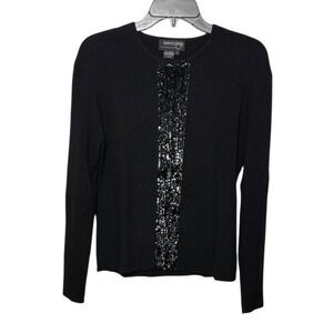 Country Shop 100% Cashmere Black Sweater With‎ Sequin Stripe Size Large